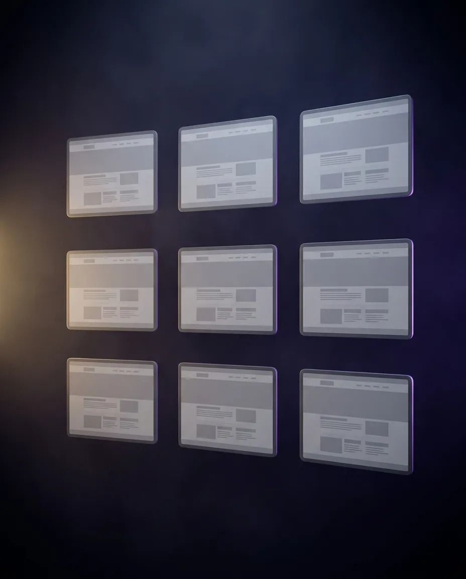 Rows of identical grey website templates