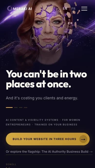 The merakiai.co homepage on a phone
